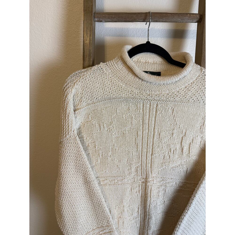 Vintage Hunt Club Cream Roll Neck Textured Knit Sweater 100% Cotton Mens Medium